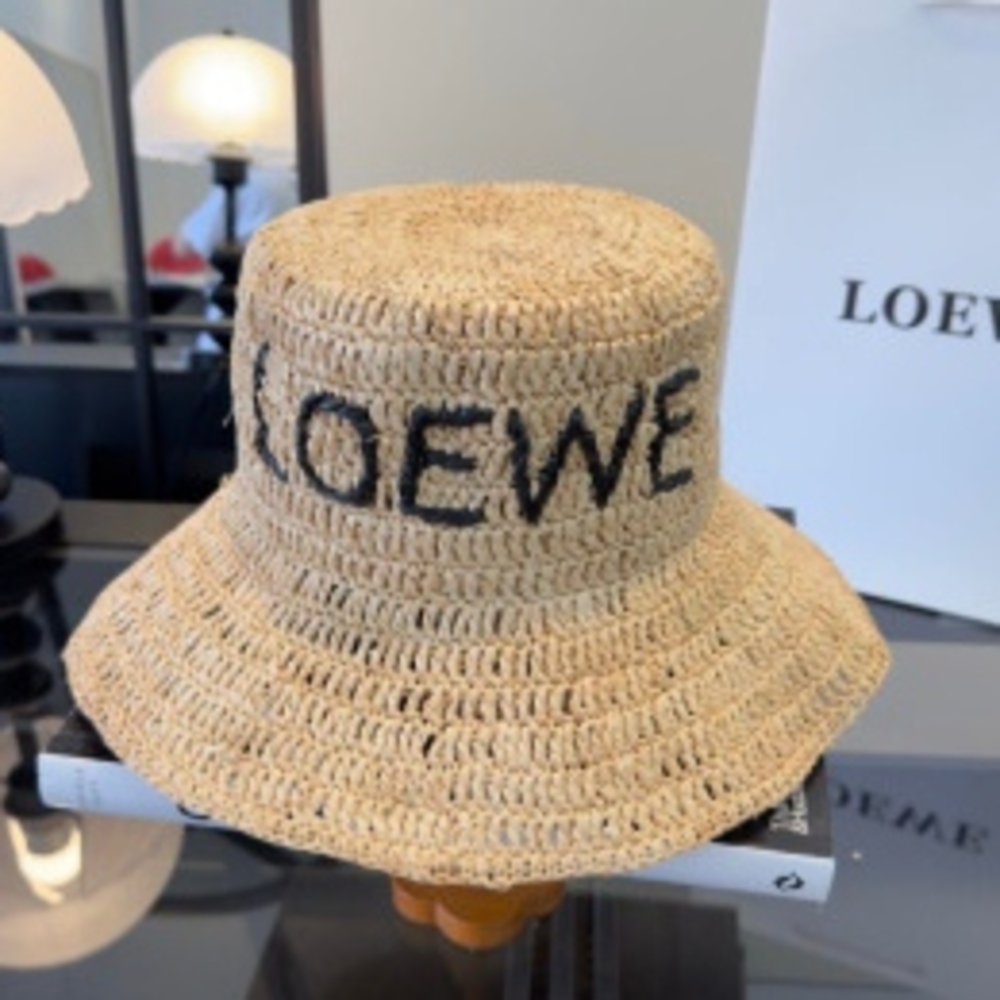 ⭐LOEWE Letter Embroidered Crochet Straw Wide Brim Bucket Sun Hat